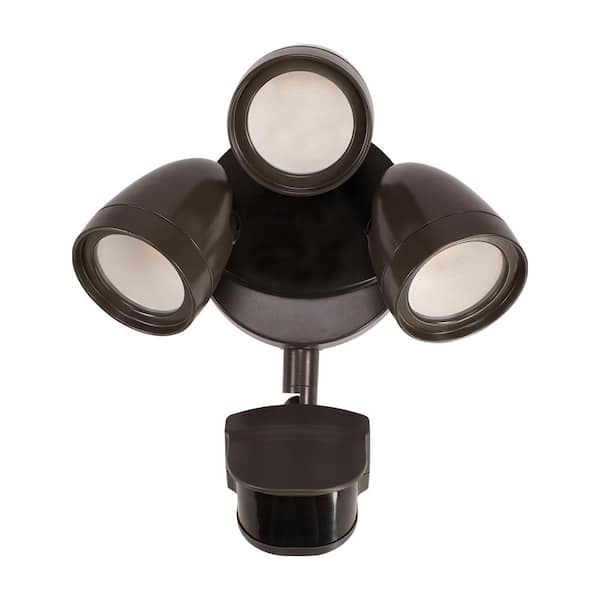 ETI LIGHTING 240 Degree LED Motion Sensor Light Outdoor Bronze 3 Head Flood Security Light 1800 to 3600 Lumens Driveway Walkway
