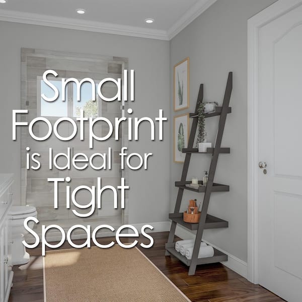 69 in. Tall Freestanding Ladder Bookshelf with Leaning Look, 5-Tier Wood Bookcase for Home Decor and Office Storage,Gray