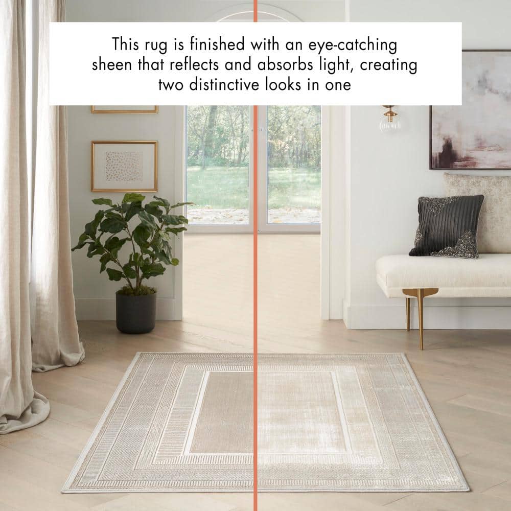Ivory Geometric Abstract 5' x 7' Easy-Care Synthetic Area Rug