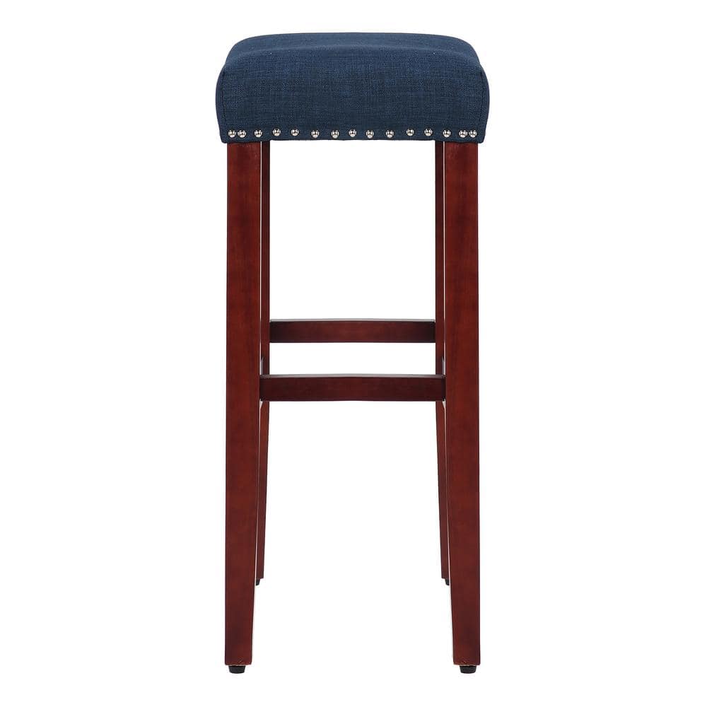 Cherry and Navy Blue 29" Saddle Style Wood Counter Stool