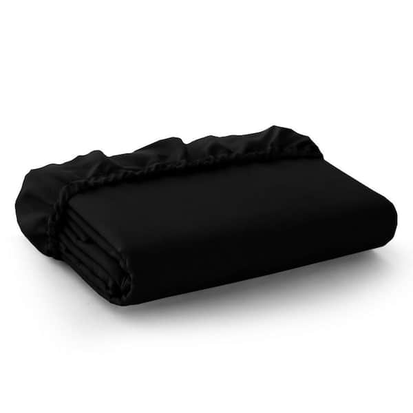 1-Piece Black Solid Color Microfiber Full Deep Pocket Fitted Sheet