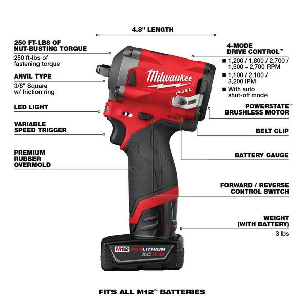 Milwaukee M12 Fuel 12V Li-ion Low Speed Tire Buffer Kit with 3/8 in. Impact Wrench and 3/8 in. Drive Metric Socket Set (12-pc)