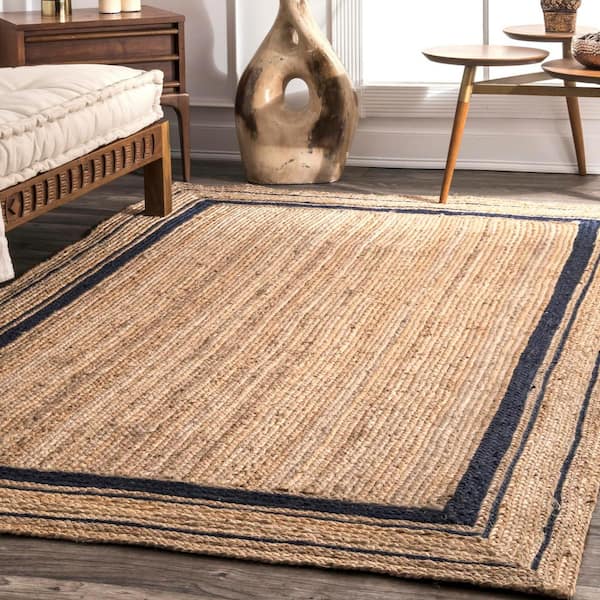 Rikki Braided Border Jute Navy Doormat 3 ft. x 5 ft. Area Rug