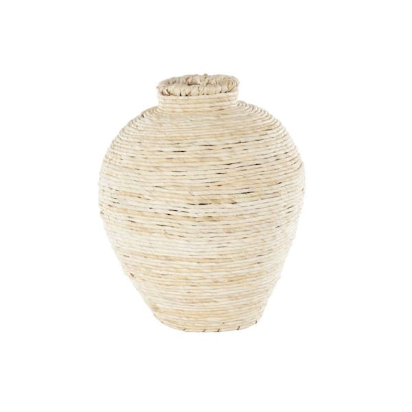 Litton Lane Cream Handmade Wrapped Pot Bamboo Wood Decorative Vase