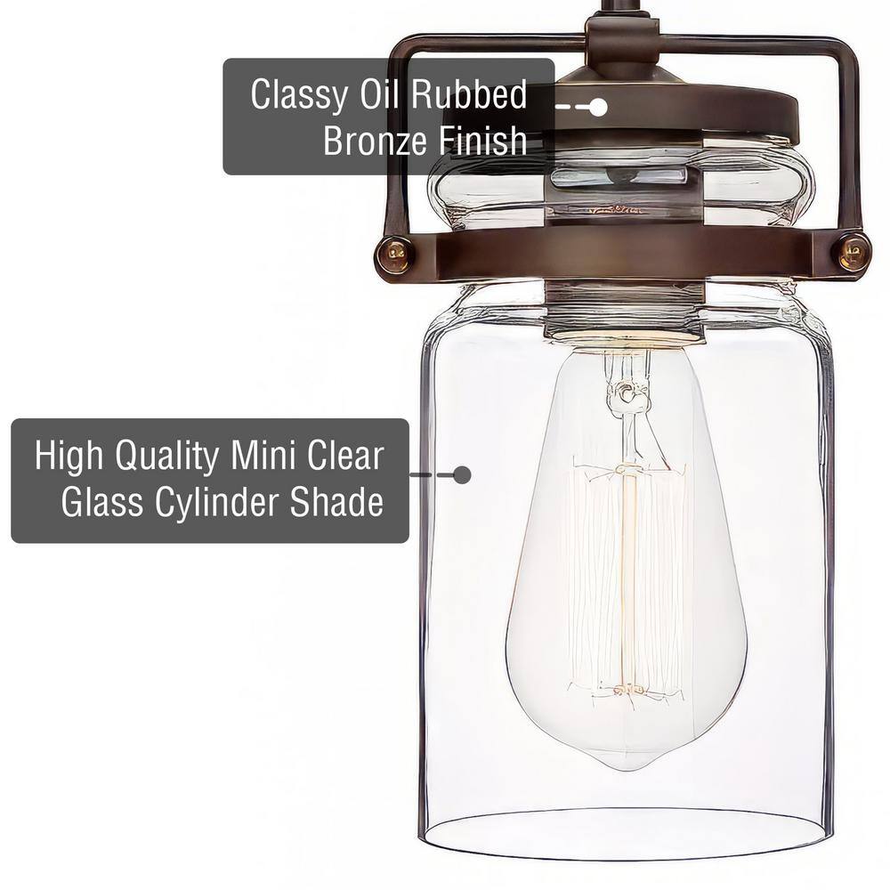 Wyer 8" Bronze Industrial Pendant Light with Clear Glass Shade