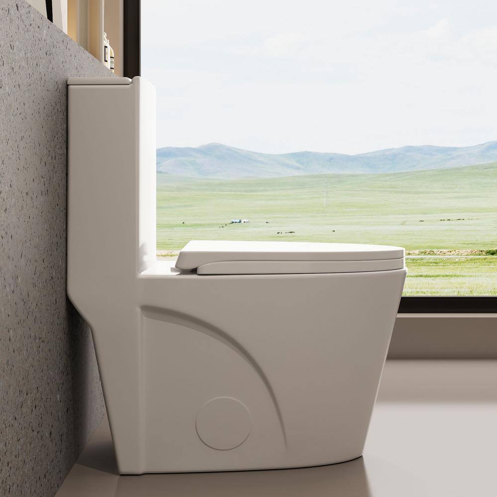Glossy White Ceramic Dual Flush Elongated One-Piece Toilet