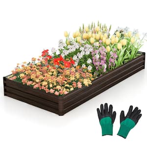 Raised Garden Bed 8 ft. x 4 ft. x 1 ft. Metal Planter Box with Middle Reinforced Bracket Rectangular Raised Garden Box