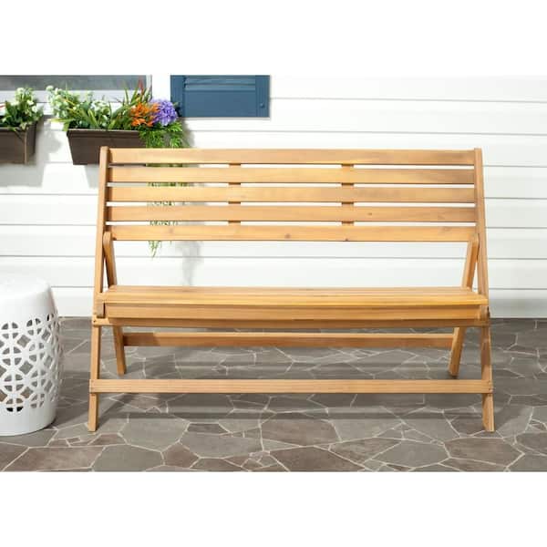 SAFAVIEH Luca 48 in. 3-Person Natural Brown Acacia Wood Folding Outdoor Bench