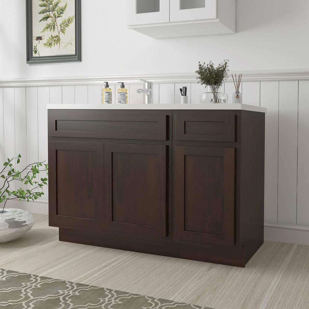48 in Medium Brown Plywood Freestanding Bath Vanity Cabinet