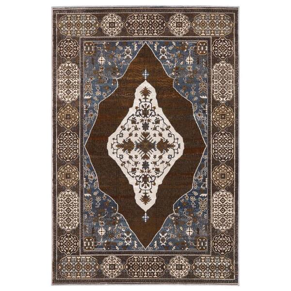 7' X 10' Gray And Blue Medallion Area Rug