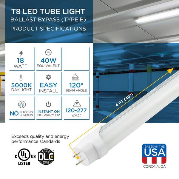Viribright 18-Watt Ballast Bypass T8 4ft 2350 Lumen LED Light Tube