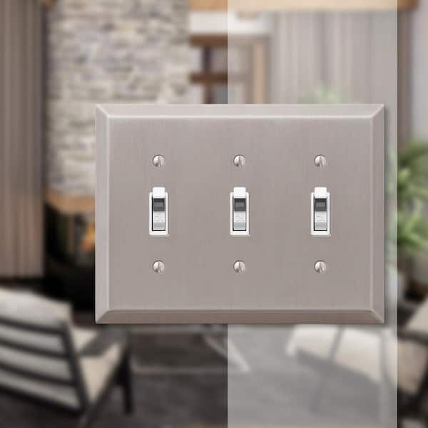 Metallic 3 Gang Toggle Steel Wall Plate - Brushed Nickel