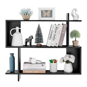 Manasa 15.8 in. X 5.7 in. X 24.6 in. Floating Geometric Kilter 2-Tier Cubby Decorative Wall Shelf - Black