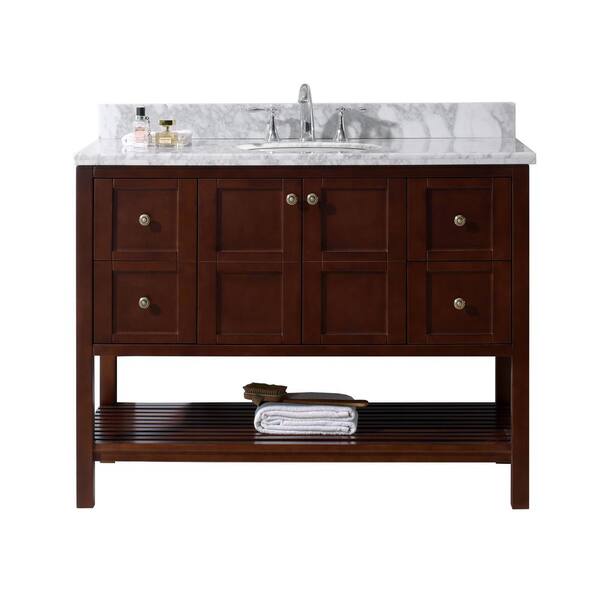 Virtu USA Winterfell 48 in. W x 22 in. D Vanity in Cherry with Marble Vanity Top in White with White Basin
