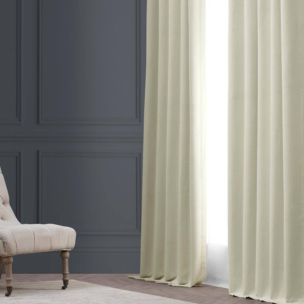 Puddle Length White Linen Blackout Drape Panel