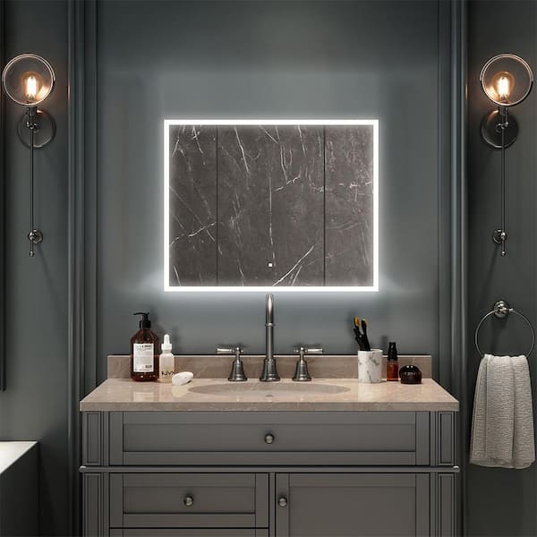 Edge Royale 40 in. W x 32 in. H Rectangular Silver Recessed/Surface Mount Medicine Cabinet with Mirror and LED Lighting
