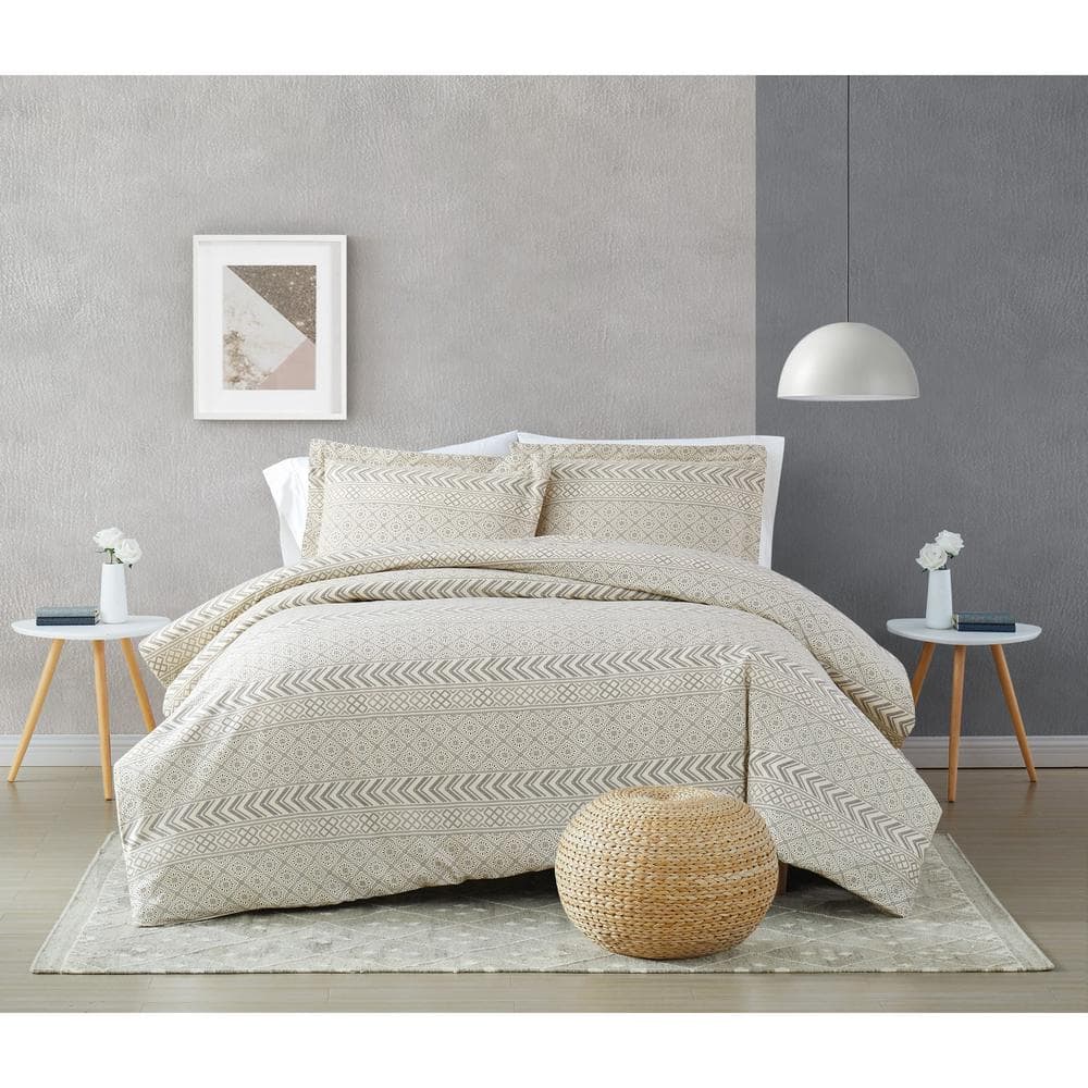Ivory Cotton Twin Reversible Geometric Duvet Set