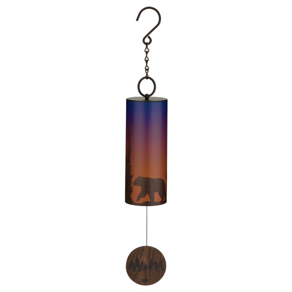 Sunset Bear Silhouette Metal Wind Bell with Wood Sail