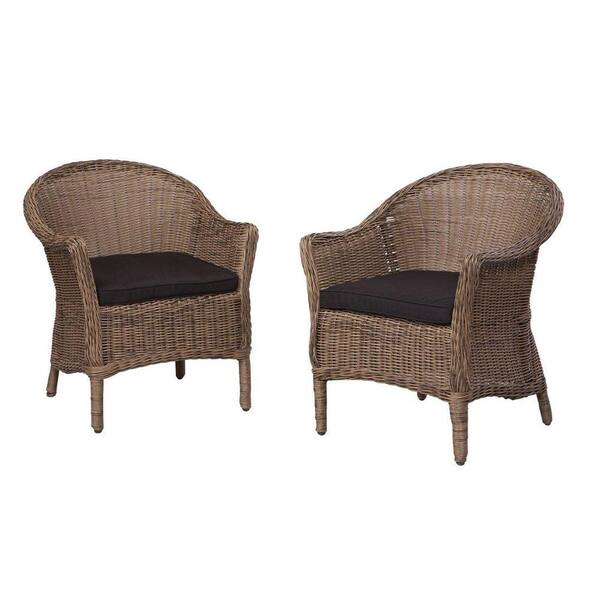 Thomasville Richwood 2-Piece Wicker Patio Dining Chair Set with Black Cushions-DISCONTINUED