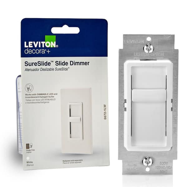 Leviton Decora SureSlide Universal 150W LED/CFL Incandescent Slide-To-Off Dimmer, White