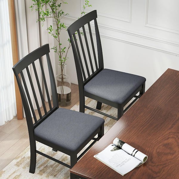 Wooden Dining Chairs Set of 2, Farmhouse Upholstered Kitchen Chairs with Rubber Wood Frame, Black and Gray