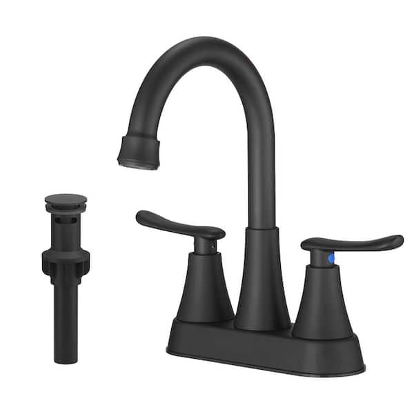 4 in. Centerset 2-Handle High-Arc Bathroom Faucet in Matte Black
