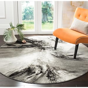 Glacier Gray/Multi 7 ft. x 7 ft. Round Abstract Area Rug