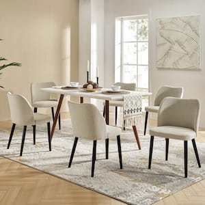 Eliseo Beige Modern Dining Chair with Solid Wood Legs (Set of 6)