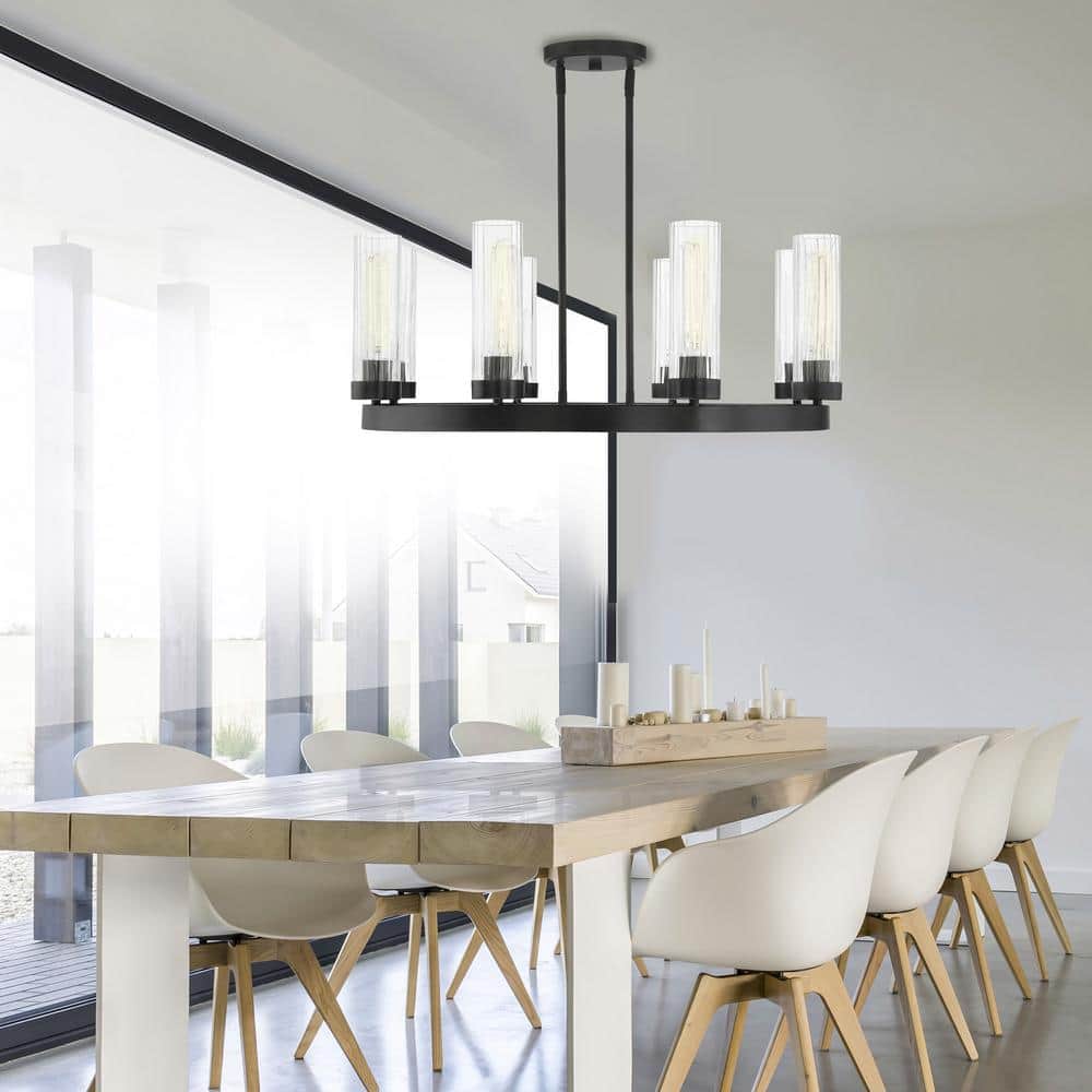 Braden Iron Graphite 8-Light Industrial Chic Chandelier with Clear Ribbed Glass