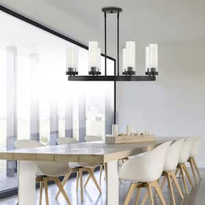 Braden 8-Light Iron Graphite Chandelier with Striated Blown Glass Shades For Dining Rooms