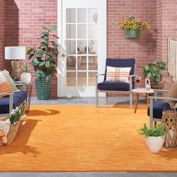Essentials 9 ft. x 12 ft. Sunburst Solid Contemporary Indoor/Outdoor Patio Area Rug