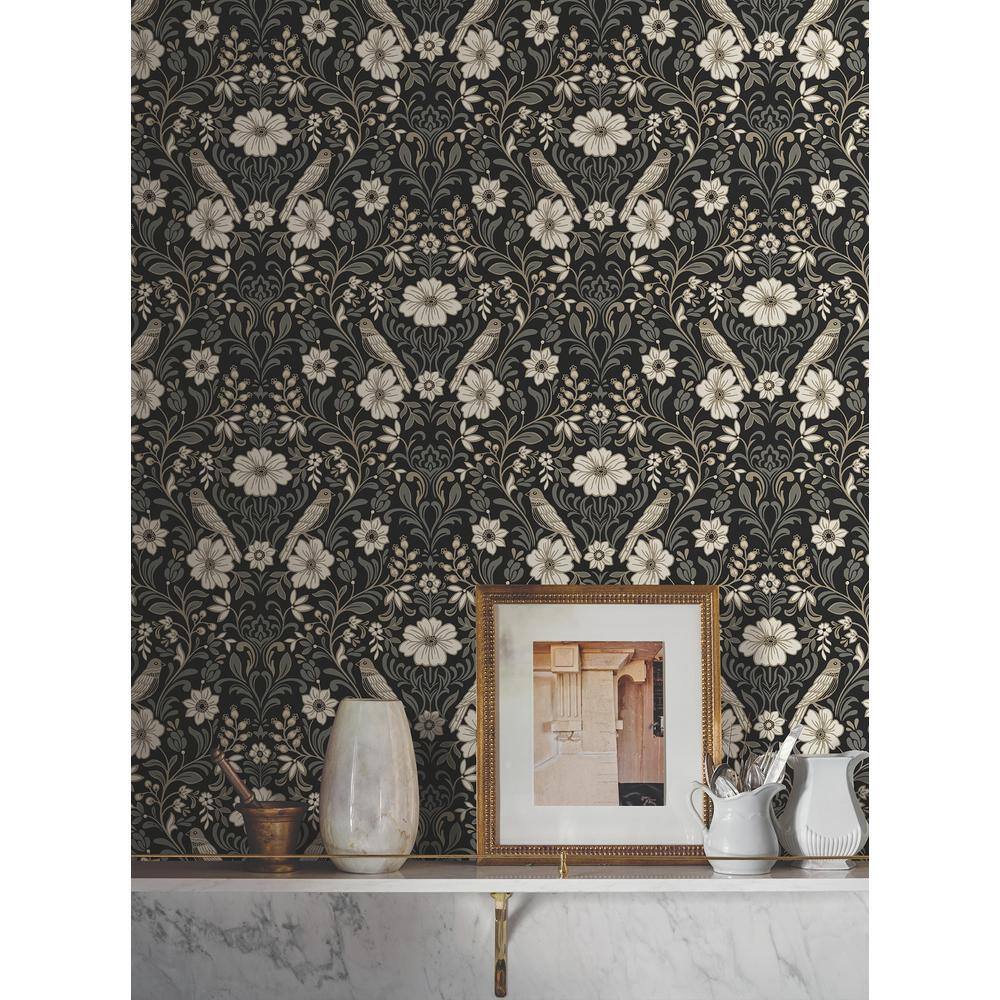 Black and White Damask Pre-pasted Washable Wallpaper