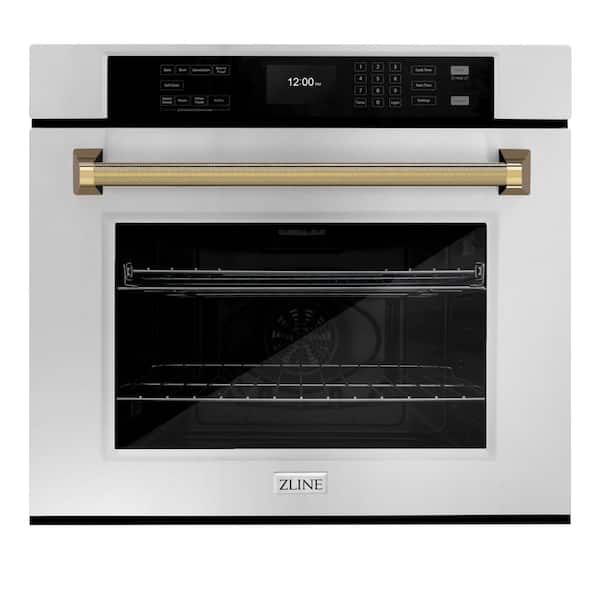 Autograph 30 in. True Convection Single Wall Oven with Air Fry in Stainless Steel with Polished Gold Helix Handle