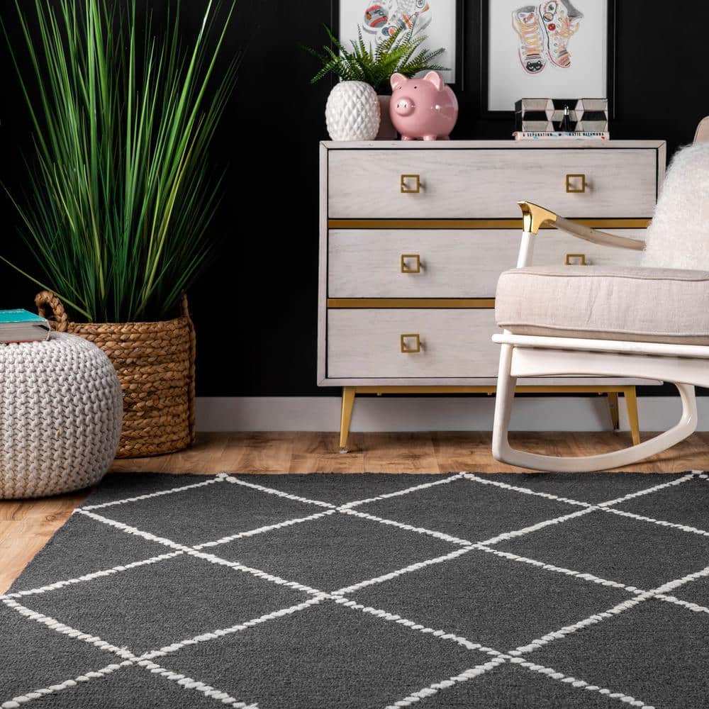 Charcoal Wool Trellis Tufted 4' x 6' Kids Rug