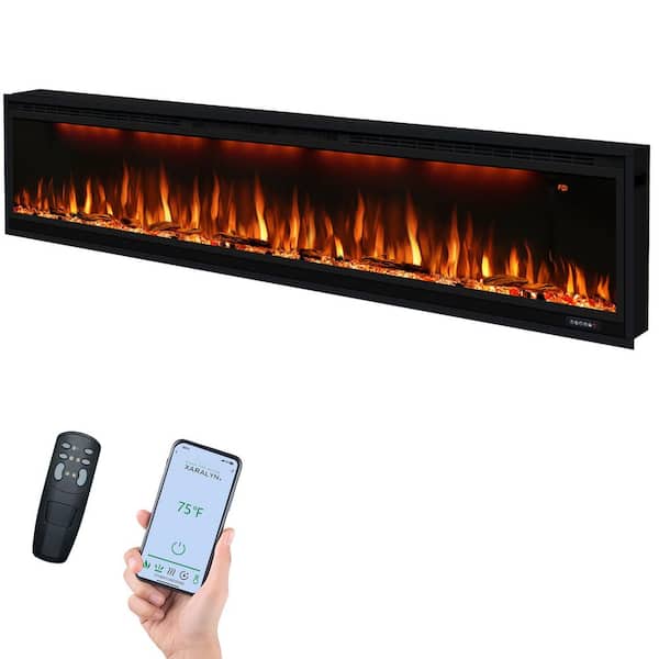 84 in. Wi-Fi Wall-Mounted and Recessed Smart Electric Fireplace Insert in Black, Adjustable Flames and Thermostat, 1500W