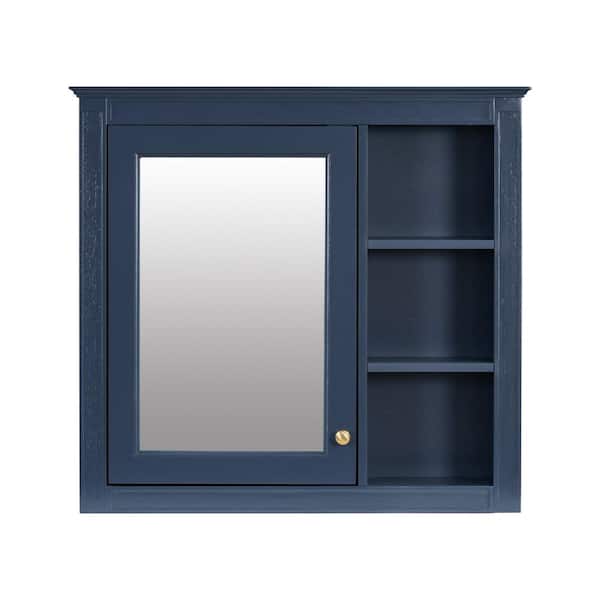 EPOWP 29.92 in. W x 28 in. H Rectangular MDF Medicine Cabinet with Mirror and Open Shelf in Gray