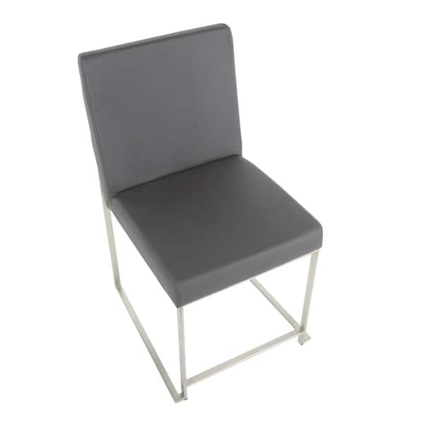 Lumisource Fuji Stainless Steel in Grey Faux Leather High Back