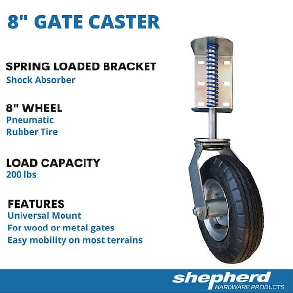 8 Inch Gate Caster Hardware Universal Spring Loaded Swivel Pneumatic Wheel Fence 