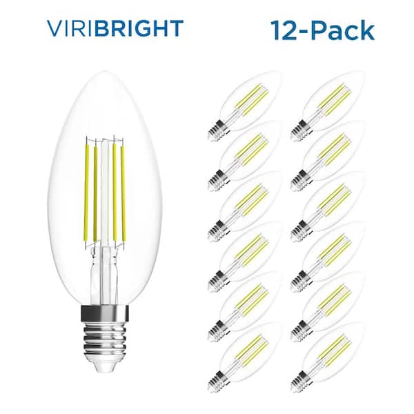 Viribright 35-Watt Equivalent B10 Dimmable E12 Candelabra Base LED Light Bulb Warm White (12-Pack)