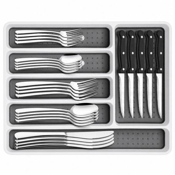 49-Piece Stainless Steel Silverware Set w/ Organizer Steak Knives Rust-proof Mirror Polished Dishwasher Safe (Set for 8)