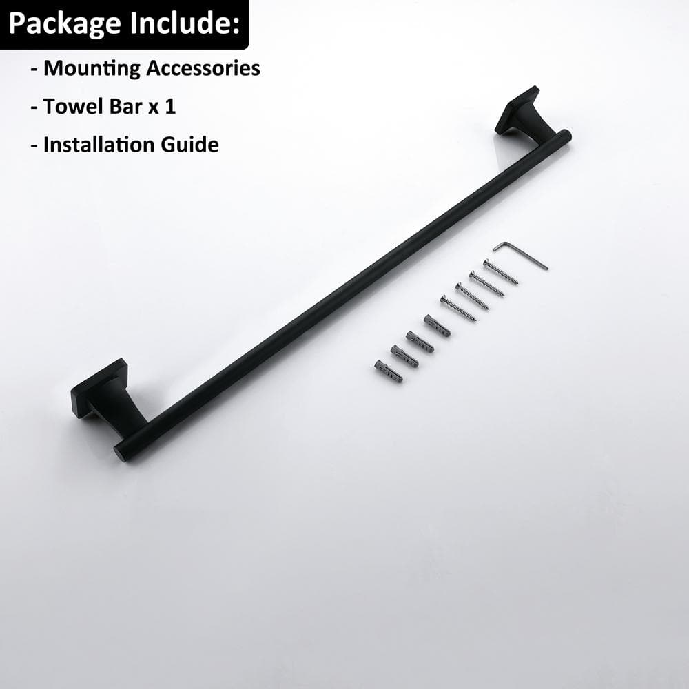 24-inch Matte Black Aluminum Wall Mounted Towel Bar