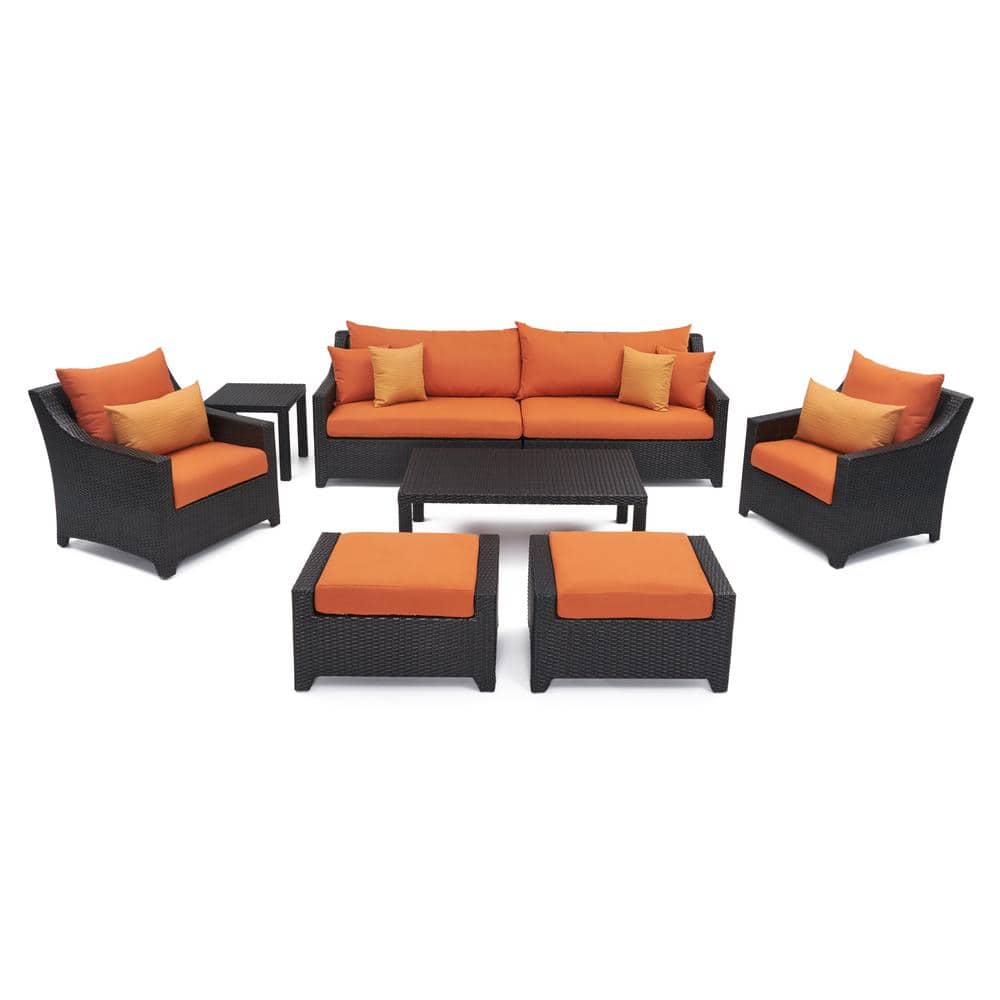 RST BRANDS Deco 8-Piece All-Weather Wicker Patio Sofa and Club Chair Seating Set with Sunbrella Tikka Orange Cushions -  OP-PESS7-TKA-K
