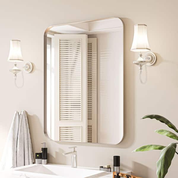 28 in. W x 36 in. H Rectangular Aluminum Framed Wall Bathroom Vanity Mirror in Silver