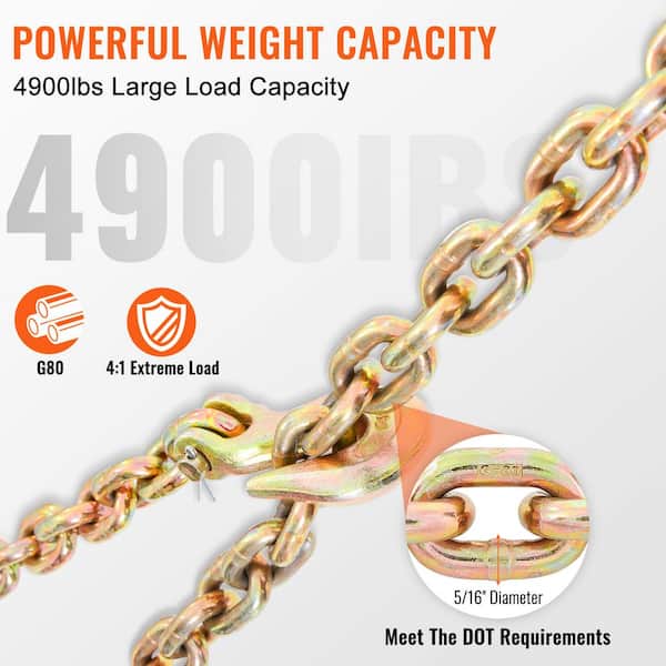 VEVOR Transport Binder Chain 4,900 lbs. Load Capacity G80 Tow Chain 5/16  in. x 20 ft. with Grab Hooks, 2-Pack ZGTLJZMGDXZYJQB0WV0 - The Home Depot
