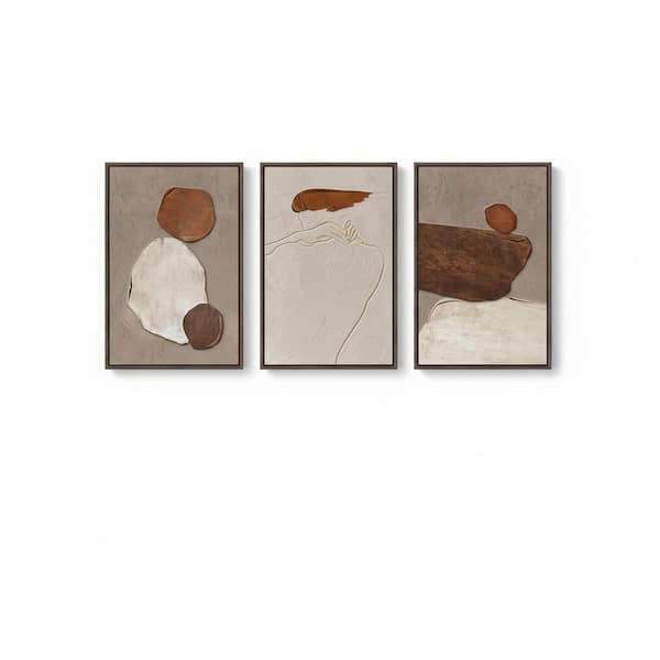 3 Piece Framed Neutral Abstract Wall Art 24 in. x 16 in.