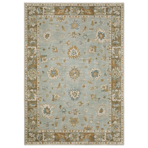 Maco Blue/Rust 10 ft. x 13 ft. Oriental Floral Distressed Polypropylene Fringe-Edge Indoor Area Rug