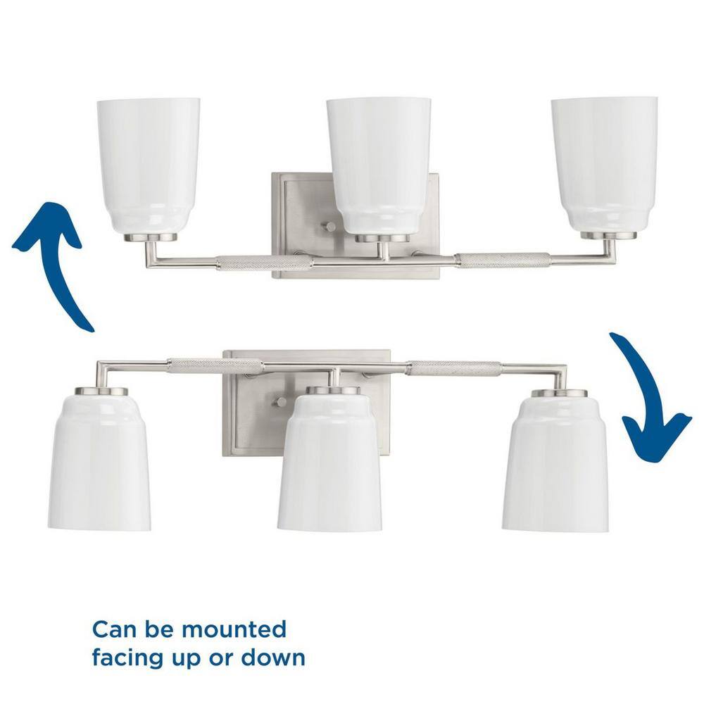 Brushed Nickel 3-Light Vanity with Opal Glass Shades