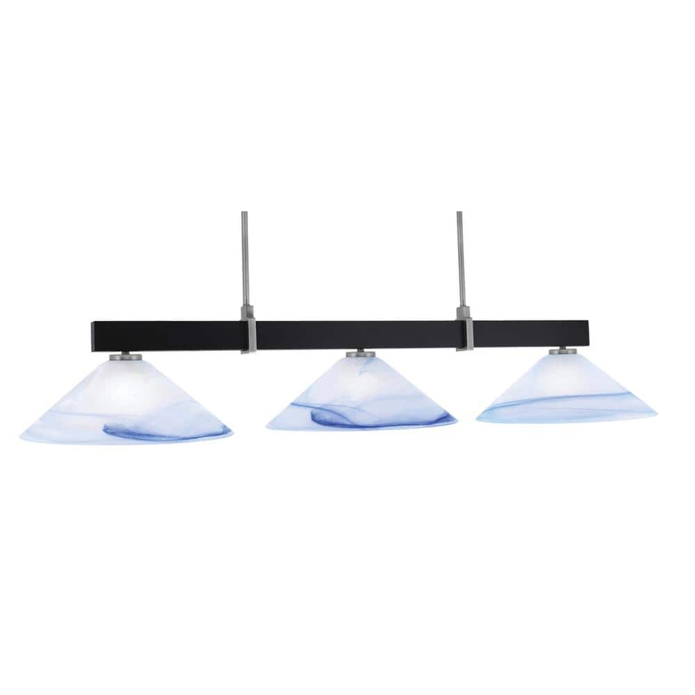Balmore 3-Light Matte Black and Graphite Billiard Light with 16 in. Blue Sw