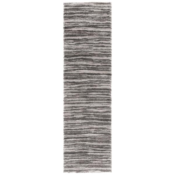 SAFAVIEH Seattle Shag 2 ft. x 8 ft. Ivory/Gray Striped Runner Rug