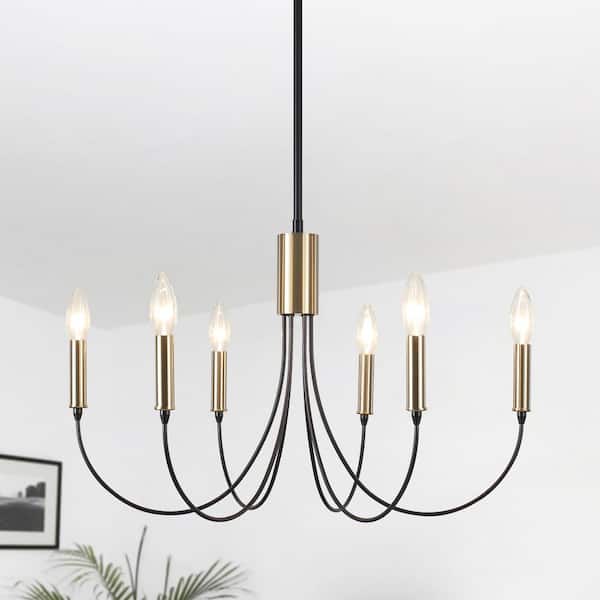 6-Light Black and Copper Candlestick Linear Chandelier Lighting for Dining Room Kitchen Island with No Bulbs Included